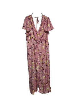 B-O-G Collective Jumpsuit Plus Size 1x Floral Pink Tie Back Short Sleeve Romper